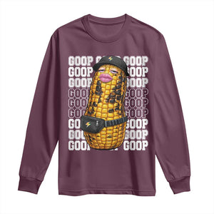 Funny Burnt Peanut Goop Long Sleeve Shirt Burnt Corn Meme Viral Humor TS14 Maroon Print Your Wear