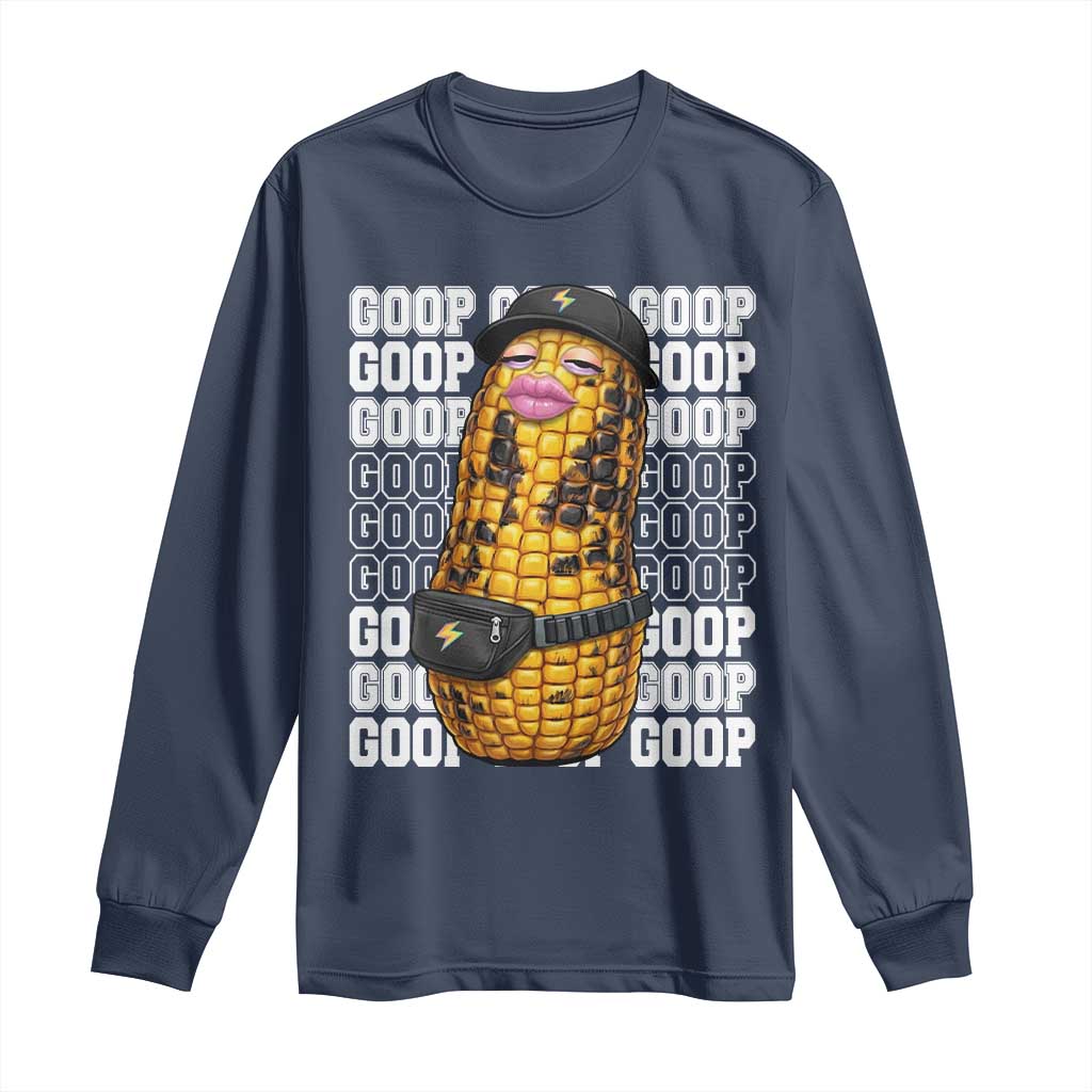 Funny Burnt Peanut Goop Long Sleeve Shirt Burnt Corn Meme Viral Humor TS14 Navy Print Your Wear