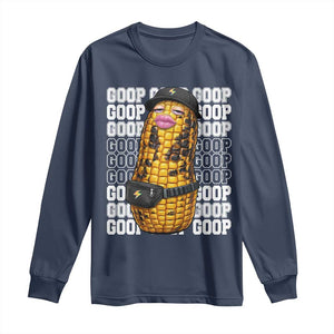 Funny Burnt Peanut Goop Long Sleeve Shirt Burnt Corn Meme Viral Humor TS14 Navy Print Your Wear