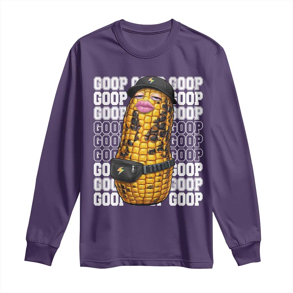 Funny Burnt Peanut Goop Long Sleeve Shirt Burnt Corn Meme Viral Humor TS14 Purple Print Your Wear
