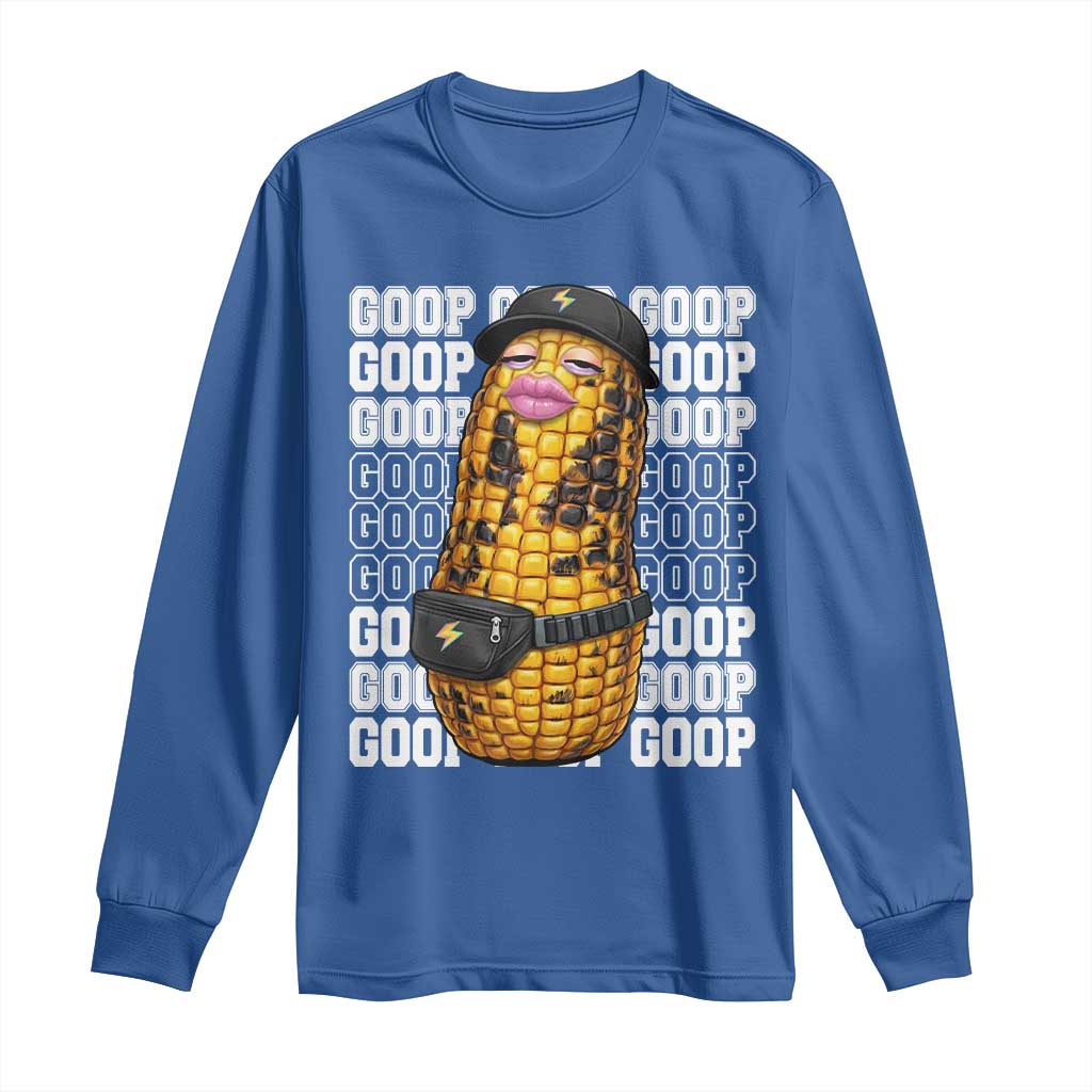 Funny Burnt Peanut Goop Long Sleeve Shirt Burnt Corn Meme Viral Humor TS14 Royal Blue Print Your Wear