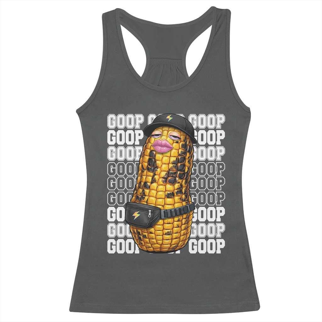 Funny Burnt Peanut Goop Racerback Tank Top Burnt Corn Meme Viral Humor TS14 Dark Heather Print Your Wear