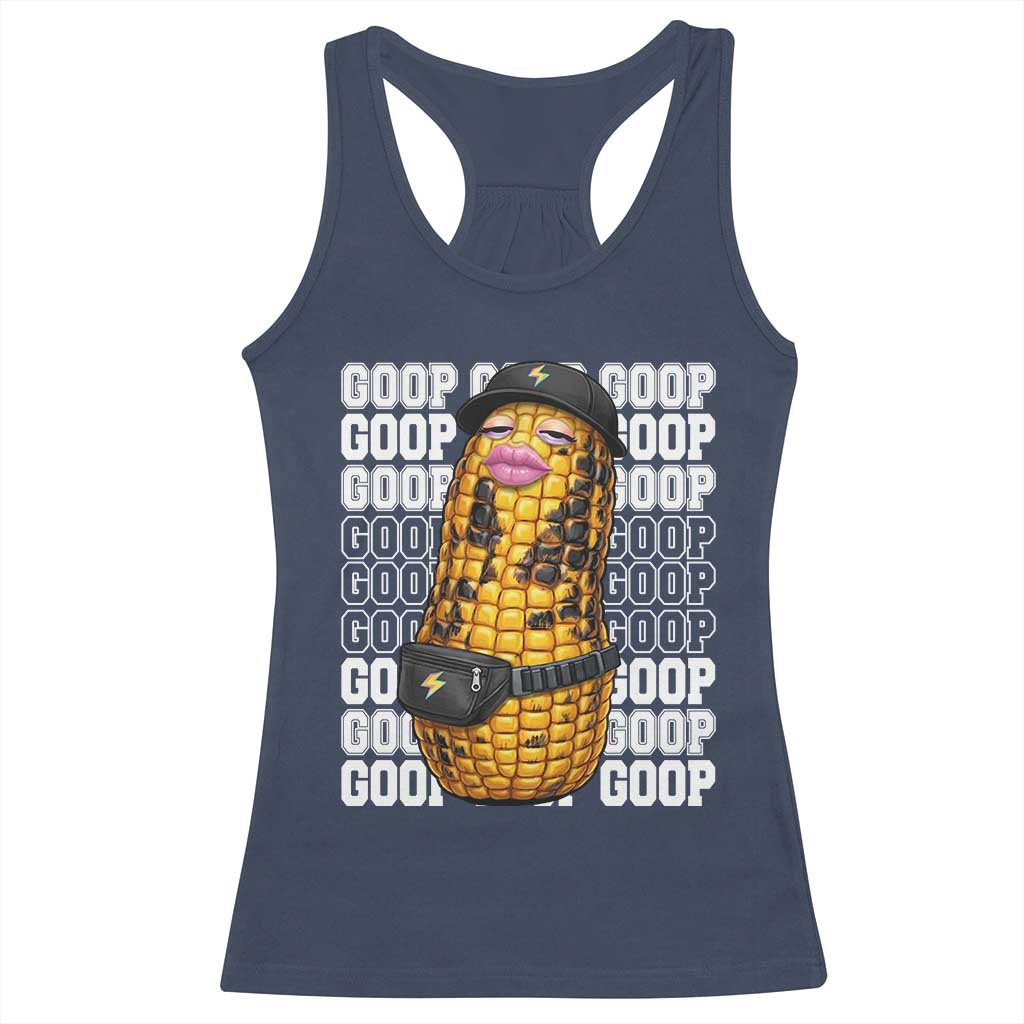 Funny Burnt Peanut Goop Racerback Tank Top Burnt Corn Meme Viral Humor TS14 Navy Print Your Wear