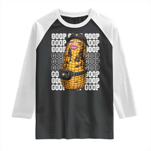 Funny Burnt Peanut Goop Raglan Shirt Burnt Corn Meme Viral Humor TS14 Black White Print Your Wear