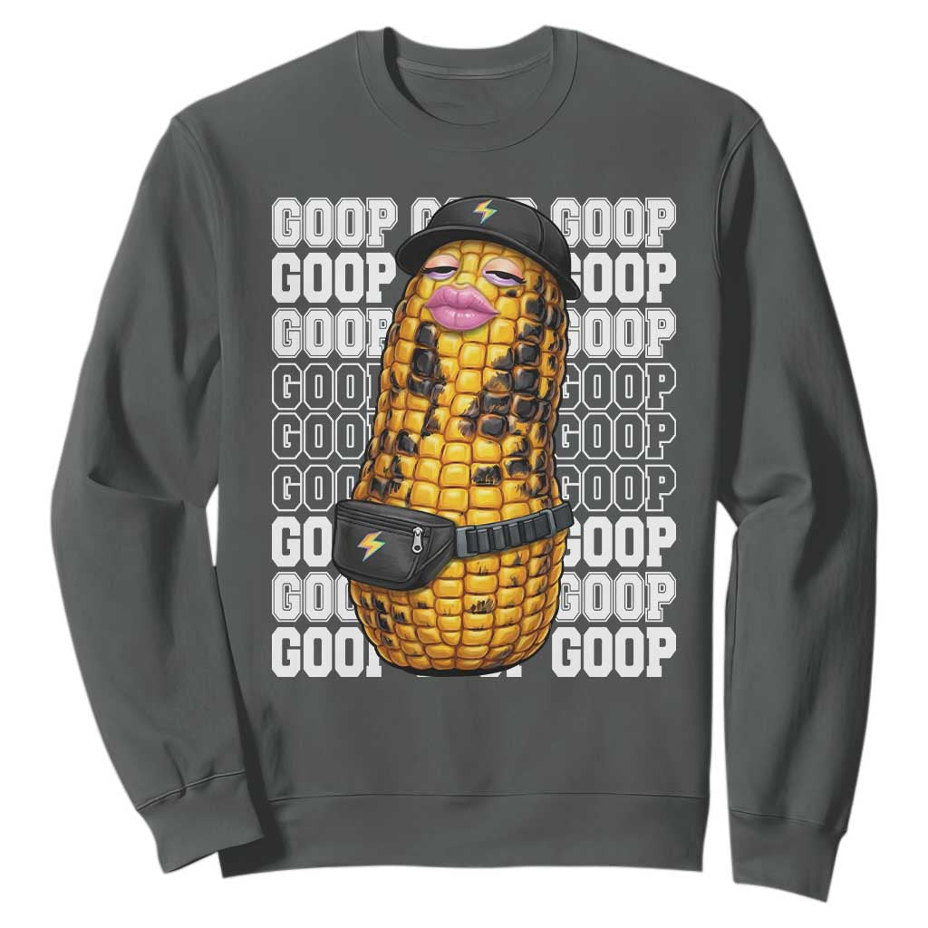 Funny Burnt Peanut Goop Sweatshirt Burnt Corn Meme Viral Humor TS14 Dark Heather Print Your Wear