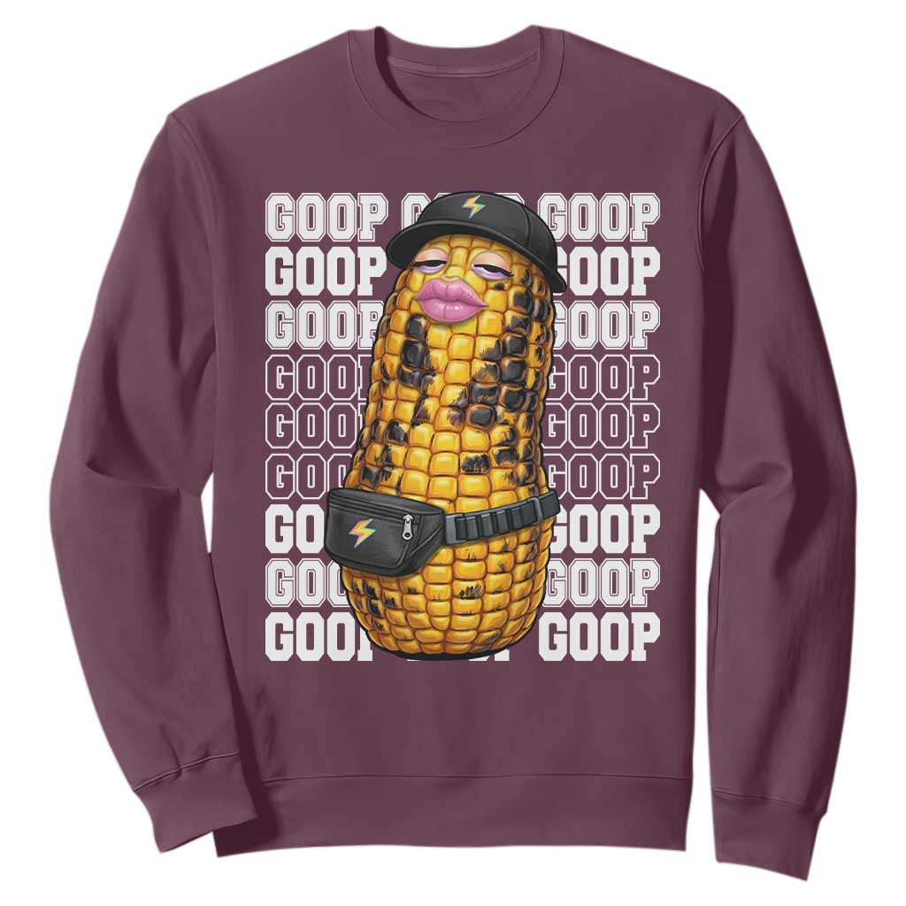 Funny Burnt Peanut Goop Sweatshirt Burnt Corn Meme Viral Humor TS14 Maroon Print Your Wear