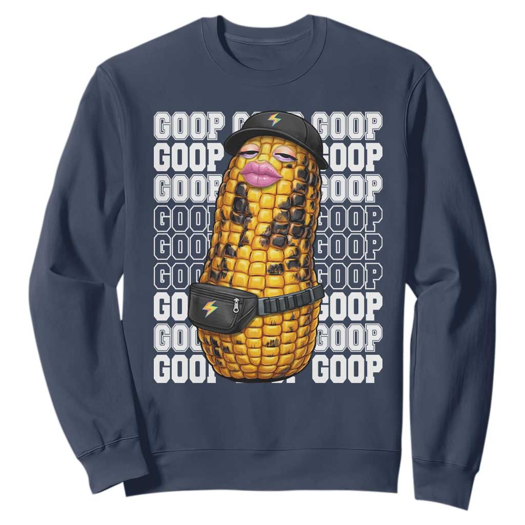 Funny Burnt Peanut Goop Sweatshirt Burnt Corn Meme Viral Humor TS14 Navy Print Your Wear