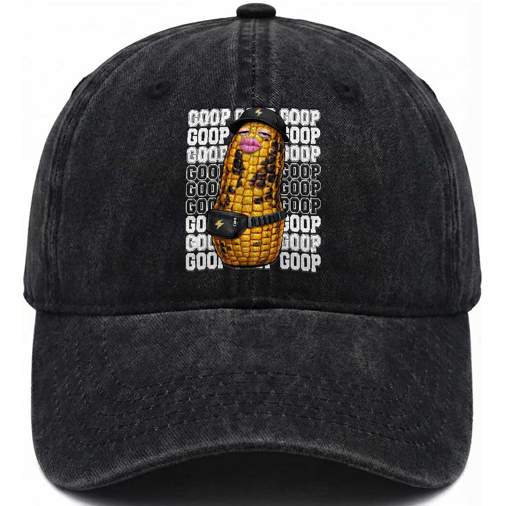 Funny Burnt Peanut Goop Washed Cotton Baseball Cap Burnt Corn Meme Viral Humor TS14 Washed Cap Universal Fit Black Print Your Wear