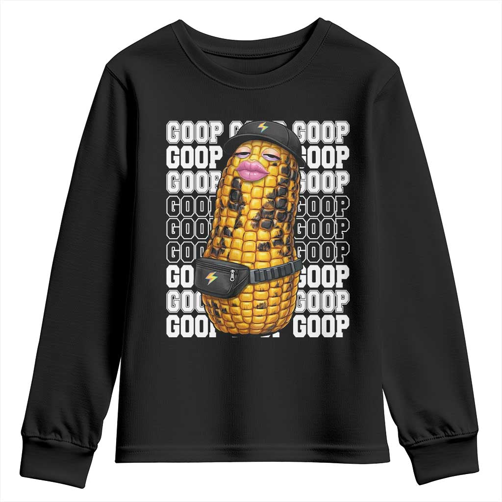 Funny Burnt Peanut Goop Youth Sweatshirt Burnt Corn Meme Viral Humor TS14 Black Print Your Wear
