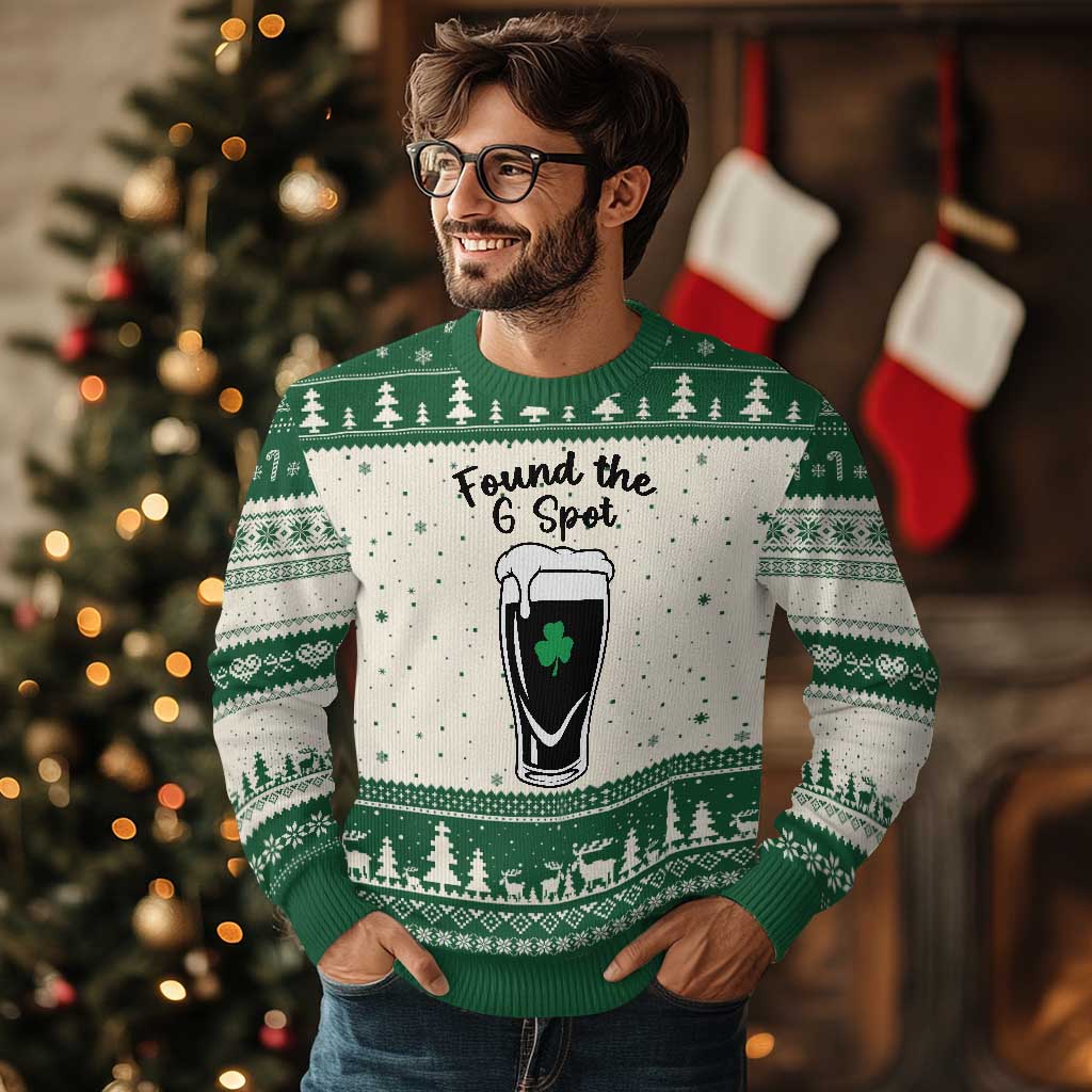 Funny St Patrick’s Day Beer Ugly Christmas Sweater Found The G Spot TS14 Beige Green Print Your Wear