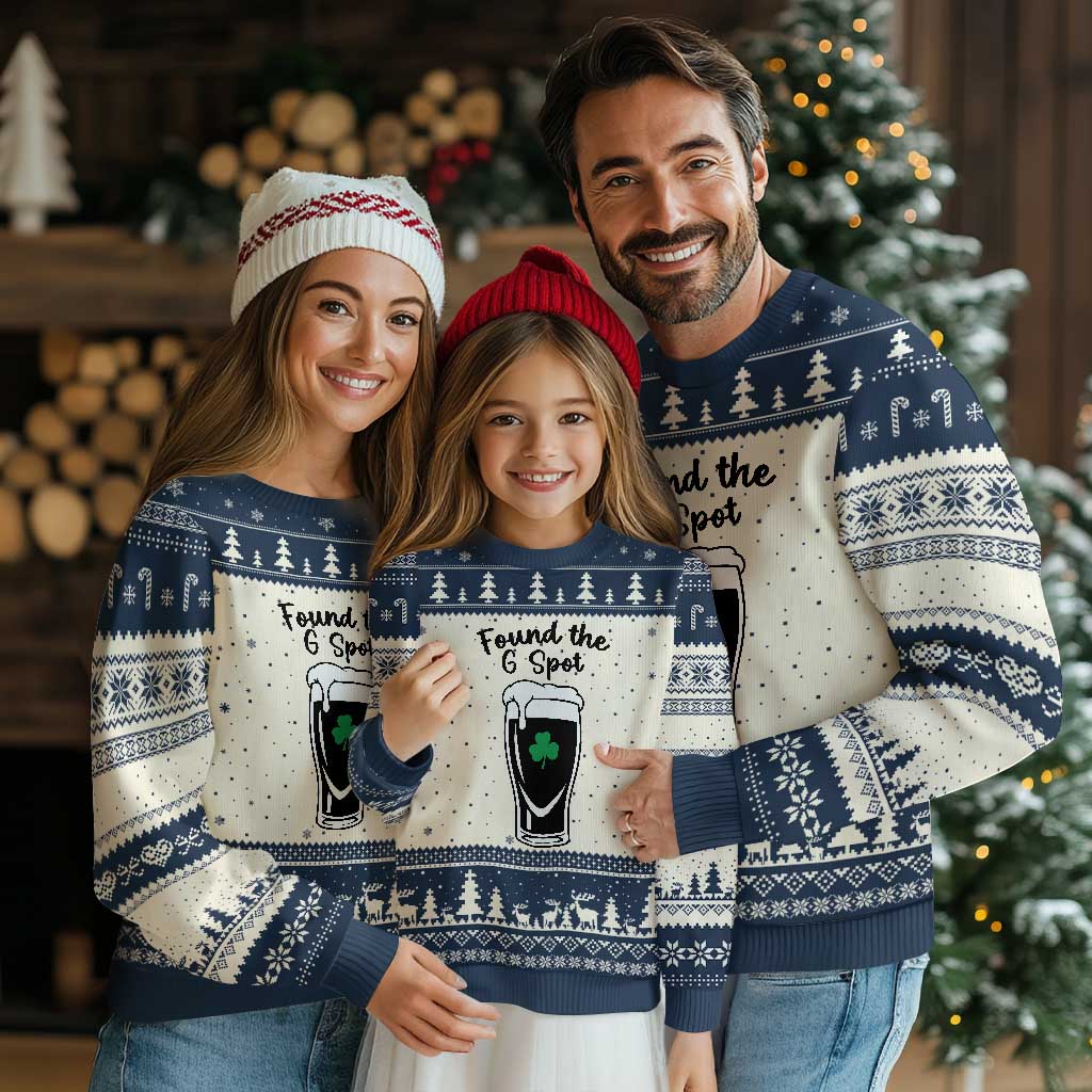 Funny St Patrick’s Day Beer Ugly Christmas Sweater Found The G Spot TS14 Beige Navy Print Your Wear