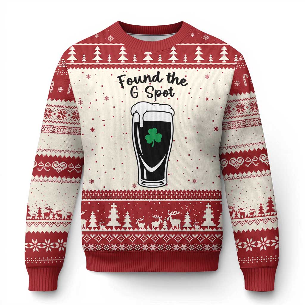 Funny St Patrick’s Day Beer Ugly Christmas Sweater Found The G Spot TS14 Beige Red Print Your Wear