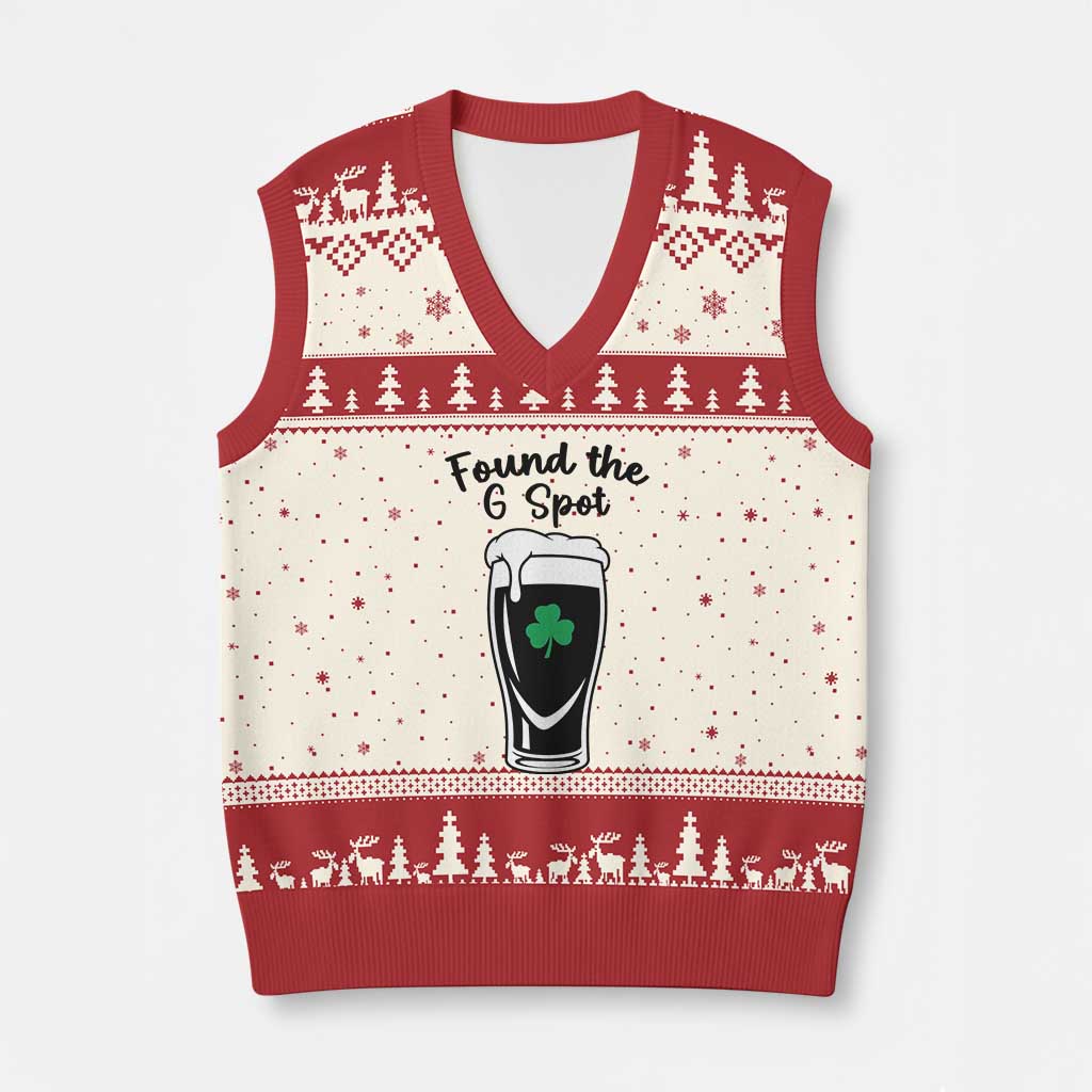 Funny St Patrick’s Day Beer V-Neck Knit Sweater Vest Found The G Spot TS14 Beige Red Print Your Wear