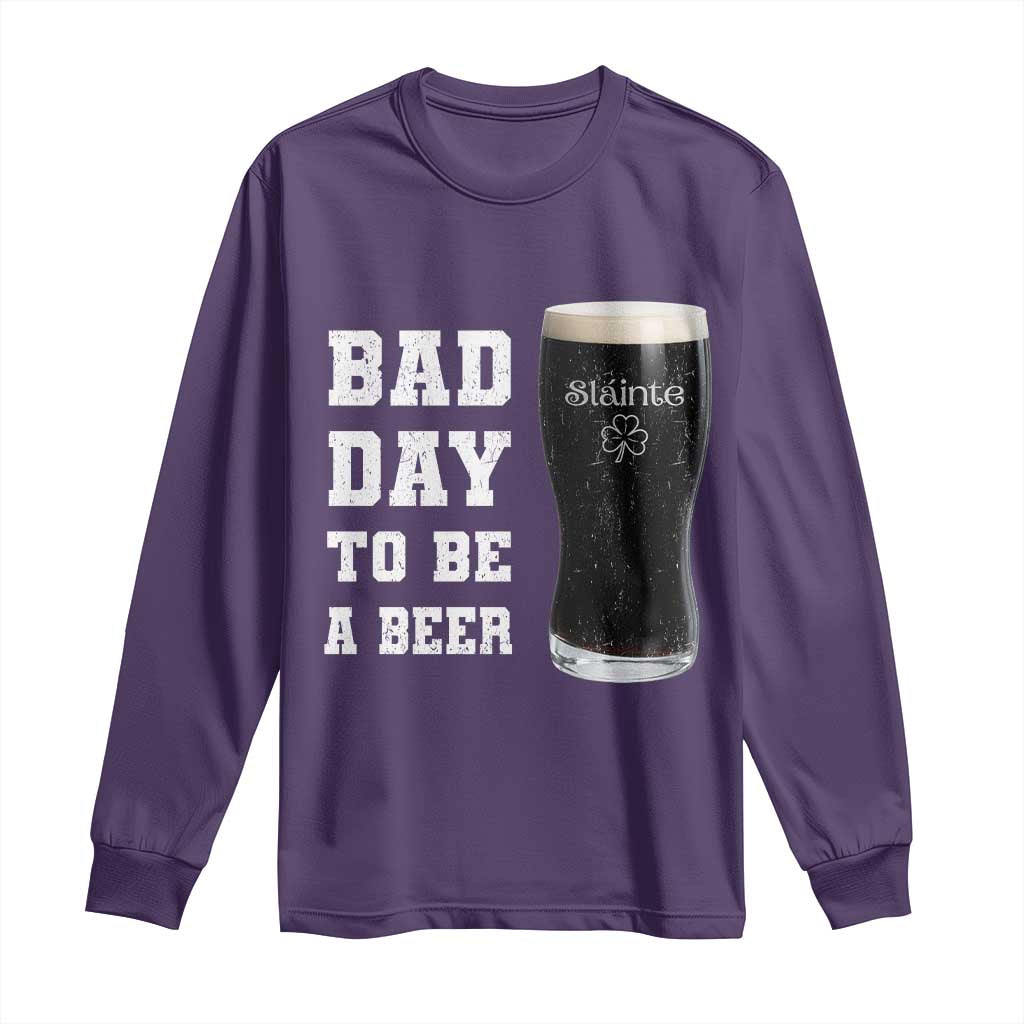 Irish Shamrock Beer Long Sleeve Shirt Bad Day To Be A Beer TS14 Purple Print Your Wear