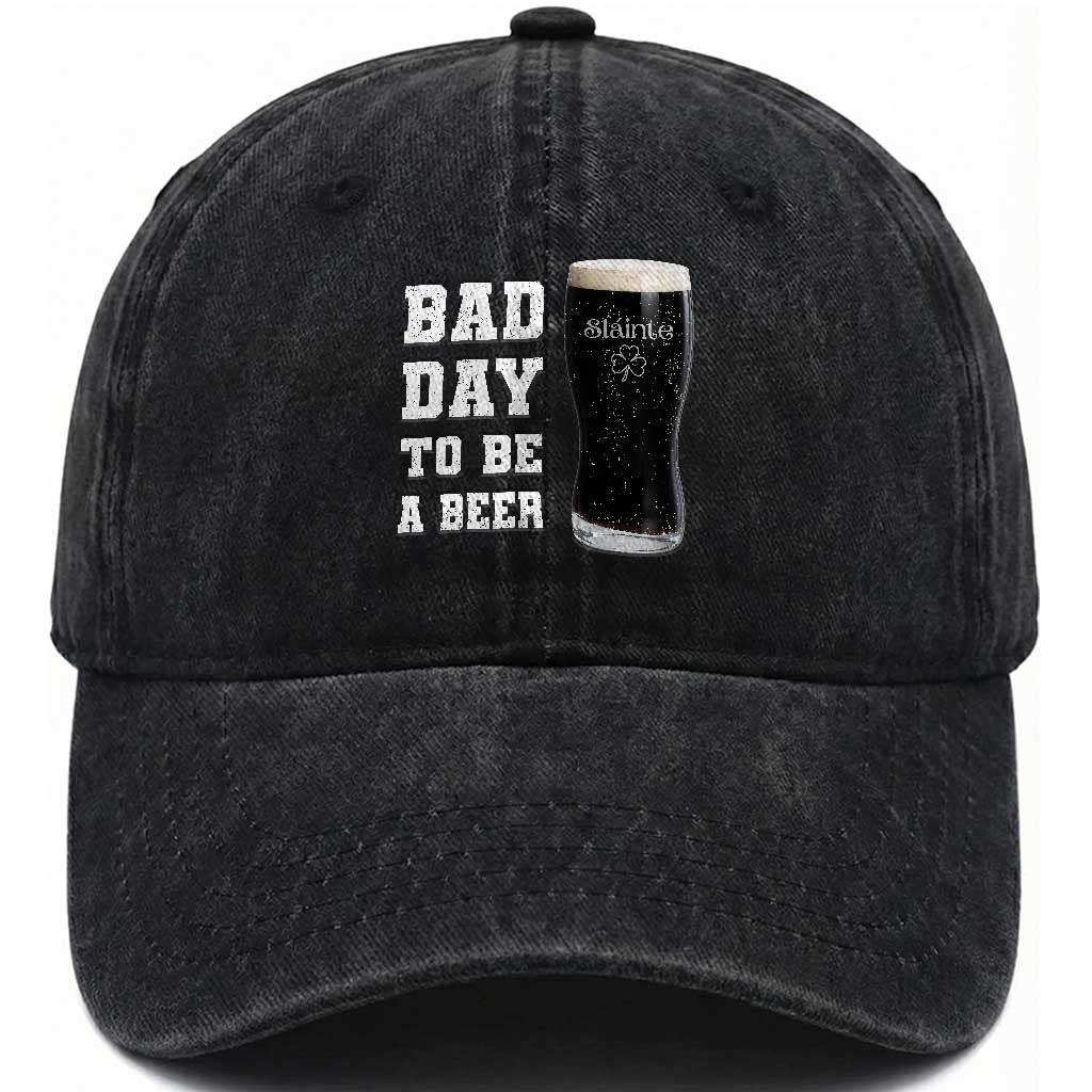 Irish Shamrock Beer Washed Cotton Baseball Cap Bad Day To Be A Beer TS14 Washed Cap Universal Fit Black Print Your Wear