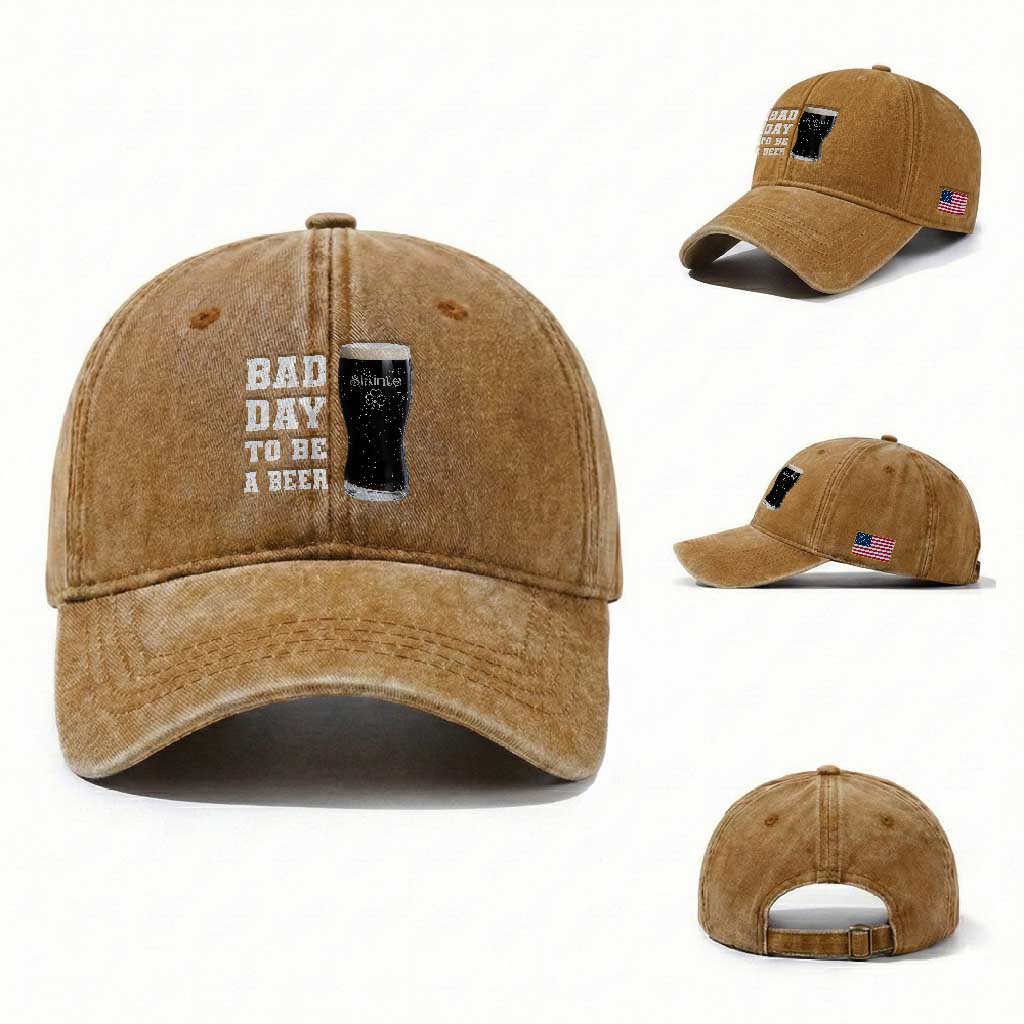 Irish Shamrock Beer Washed Cotton Baseball Cap Bad Day To Be A Beer TS14 Washed Cap Universal Fit Yellow Ochre Print Your Wear