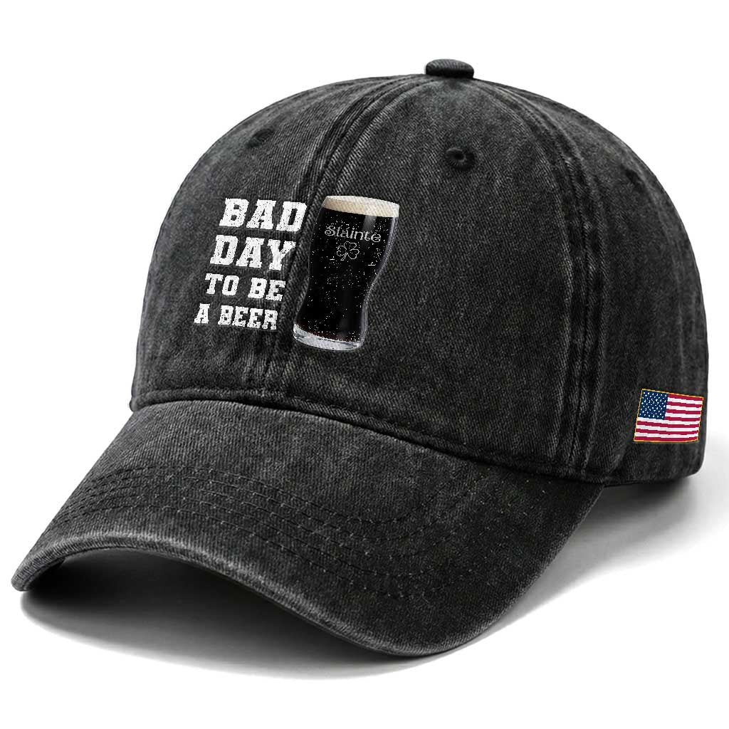 Irish Shamrock Beer Washed Cotton Baseball Cap Bad Day To Be A Beer TS14 Print Your Wear