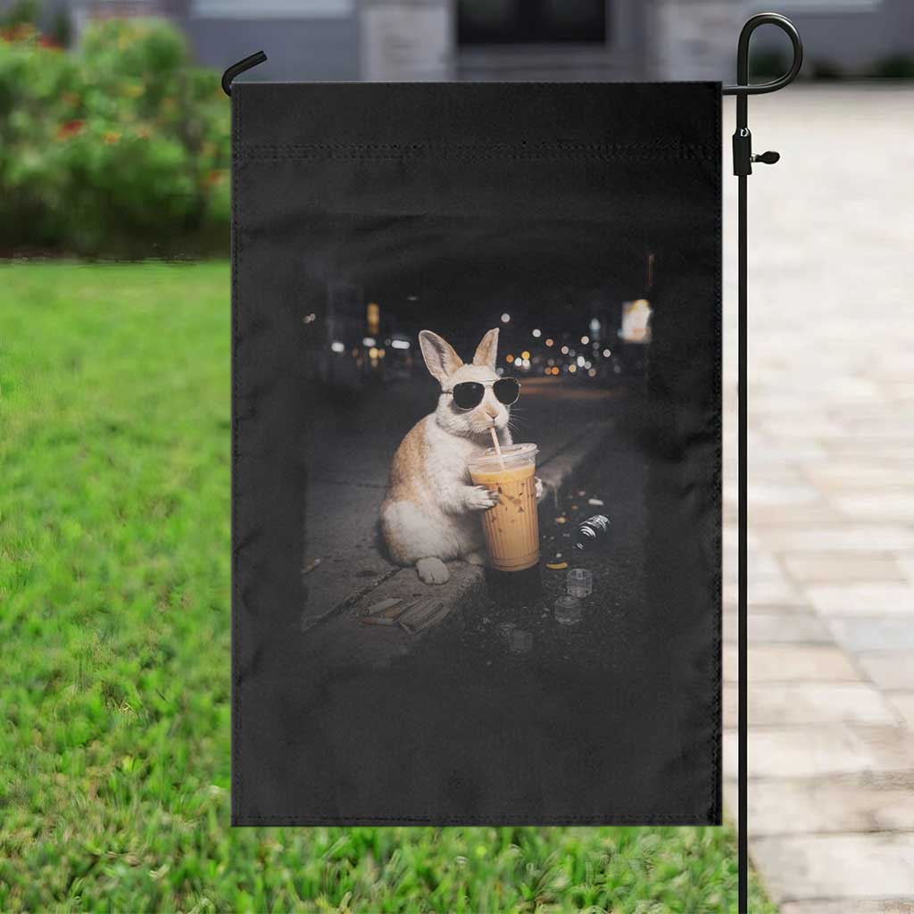 Funny Bunny Drinking Iced Coffee Garden Flag Animal Meme Viral Internet TS14 Print Your Wear