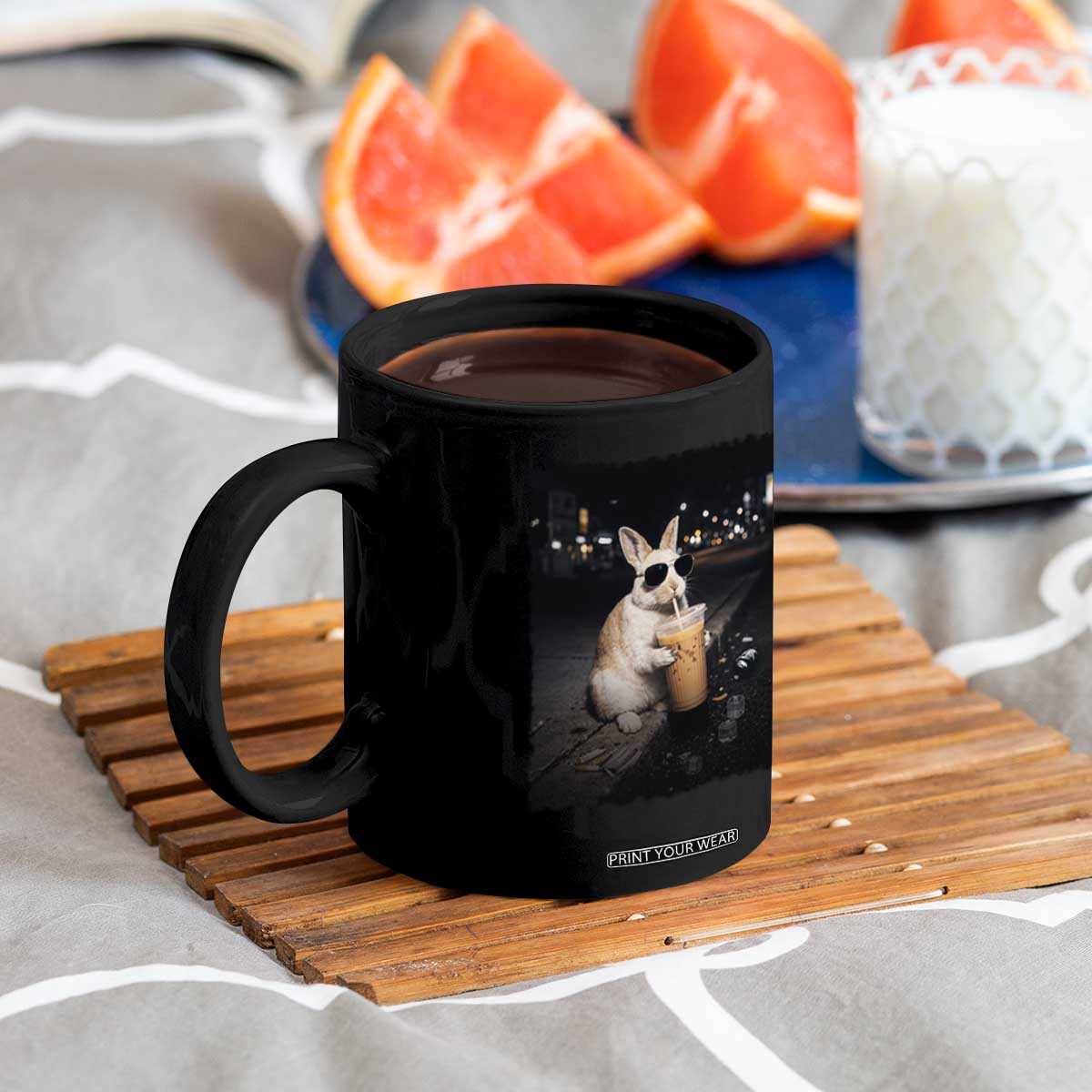 Funny Bunny Drinking Iced Coffee Coffee Mug Animal Meme Viral Internet TS14 Print Your Wear