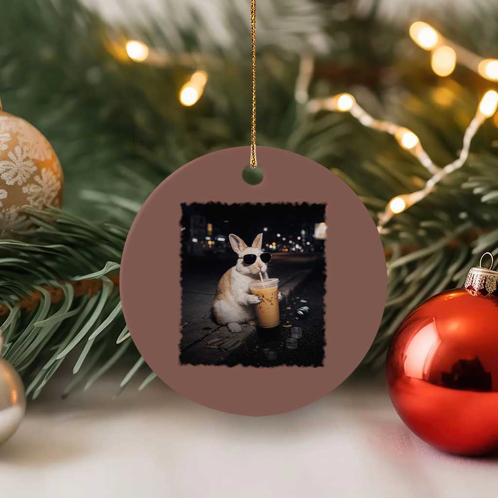 Funny Bunny Drinking Iced Coffee Ceramic Ornament Animal Meme Viral Internet TS14 1pc Mocha Print Your Wear
