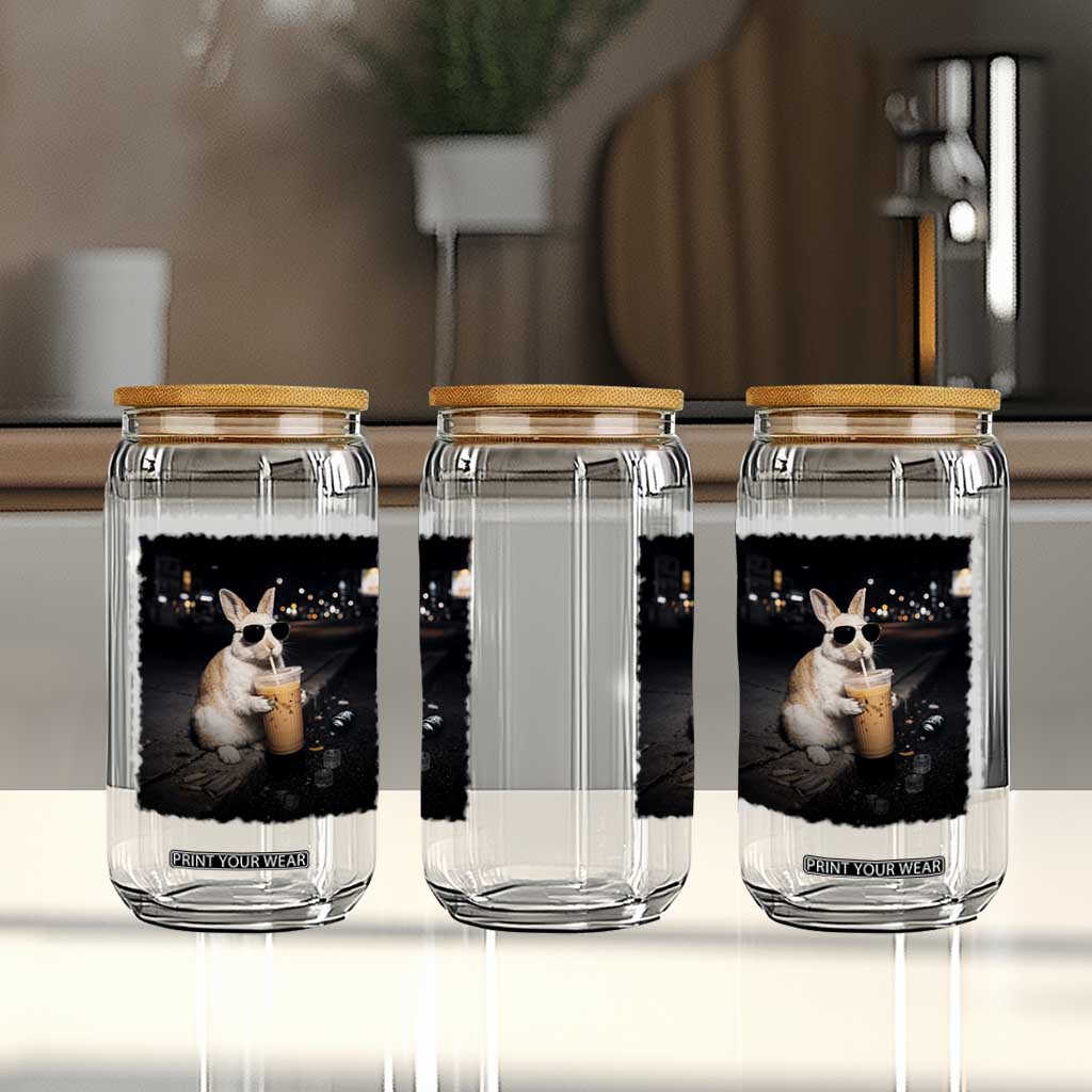 Funny Bunny Drinking Iced Coffee Glass Can Animal Meme Viral Internet TS14 Print Your Wear