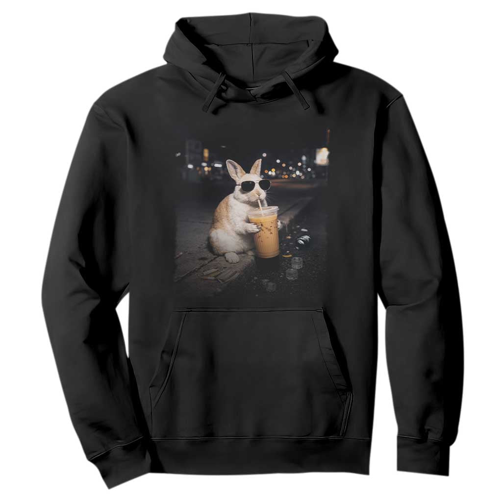 Funny Bunny Drinking Iced Coffee Hoodie Animal Meme Viral Internet TS14 Black Print Your Wear