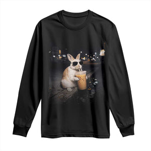 Funny Bunny Drinking Iced Coffee Long Sleeve Shirt Animal Meme Viral Internet TS14 Black Print Your Wear