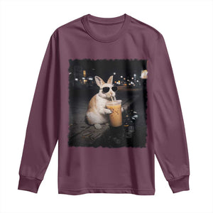 Funny Bunny Drinking Iced Coffee Long Sleeve Shirt Animal Meme Viral Internet TS14 Maroon Print Your Wear
