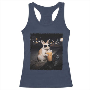 Funny Bunny Drinking Iced Coffee Racerback Tank Top Animal Meme Viral Internet TS14 Navy Print Your Wear