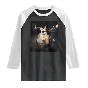 Funny Bunny Drinking Iced Coffee Raglan Shirt Animal Meme Viral Internet TS14 Black White Print Your Wear
