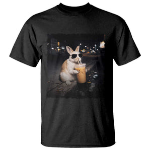 Funny Bunny Drinking Iced Coffee T Shirt Animal Meme Viral Internet TS14 Black Print Your Wear