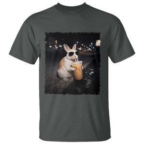 Funny Bunny Drinking Iced Coffee T Shirt Animal Meme Viral Internet TS14 Dark Heather Print Your Wear