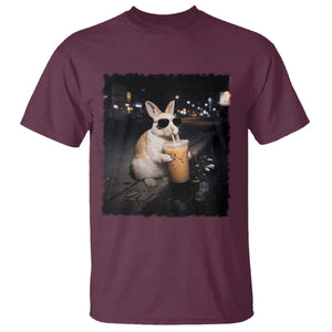 Funny Bunny Drinking Iced Coffee T Shirt Animal Meme Viral Internet TS14 Maroon Print Your Wear