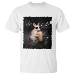 Funny Bunny Drinking Iced Coffee T Shirt Animal Meme Viral Internet TS14 White Print Your Wear