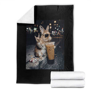 Funny Bunny Drinking Iced Coffee Throw Blanket Vintage 90s Graphic Meme TS14 Black Print Your Wear