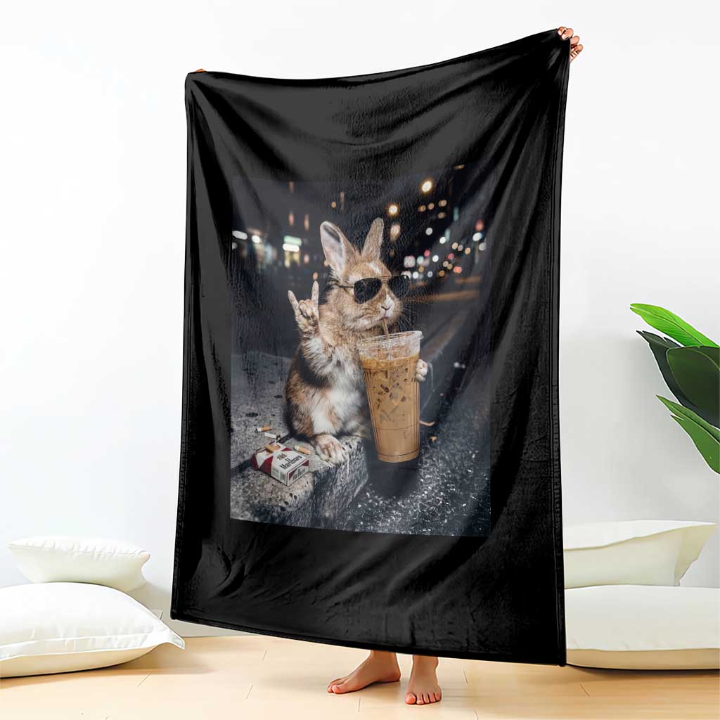 Funny Bunny Drinking Iced Coffee Throw Blanket Vintage 90s Graphic Meme TS14 Print Your Wear
