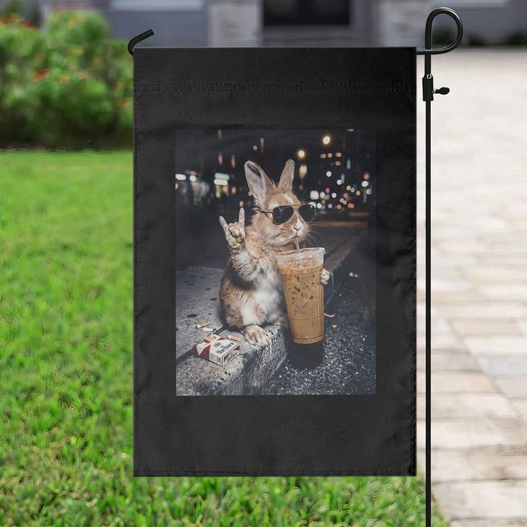 Funny Bunny Drinking Iced Coffee Garden Flag Vintage 90s Graphic Meme TS14 Print Your Wear