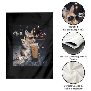 Funny Bunny Drinking Iced Coffee Garden Flag Vintage 90s Graphic Meme TS14 Print Your Wear
