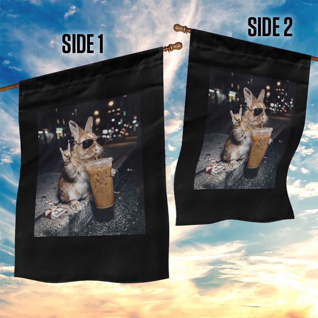 Funny Bunny Drinking Iced Coffee Garden Flag Vintage 90s Graphic Meme TS14 Print Your Wear