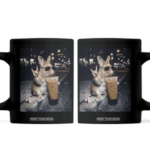 Funny Bunny Drinking Iced Coffee Coffee Mug Vintage 90s Graphic Meme TS14 Black Print Your Wear