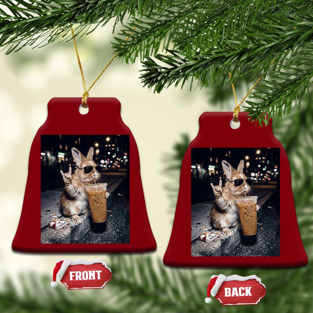 Funny Bunny Drinking Iced Coffee Ceramic Ornament Vintage 90s Graphic Meme TS14 Print Your Wear