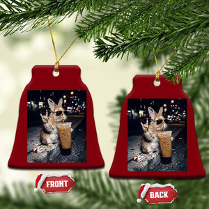 Funny Bunny Drinking Iced Coffee Ceramic Ornament Vintage 90s Graphic Meme TS14 Print Your Wear