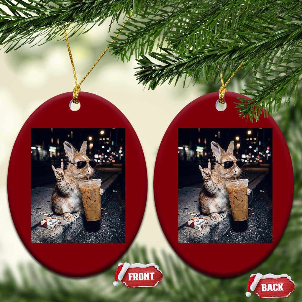 Funny Bunny Drinking Iced Coffee Ceramic Ornament Vintage 90s Graphic Meme TS14 Print Your Wear