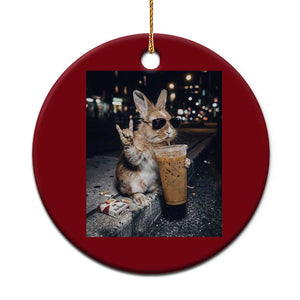 Funny Bunny Drinking Iced Coffee Ceramic Ornament Vintage 90s Graphic Meme TS14 1pc Red Print Your Wear