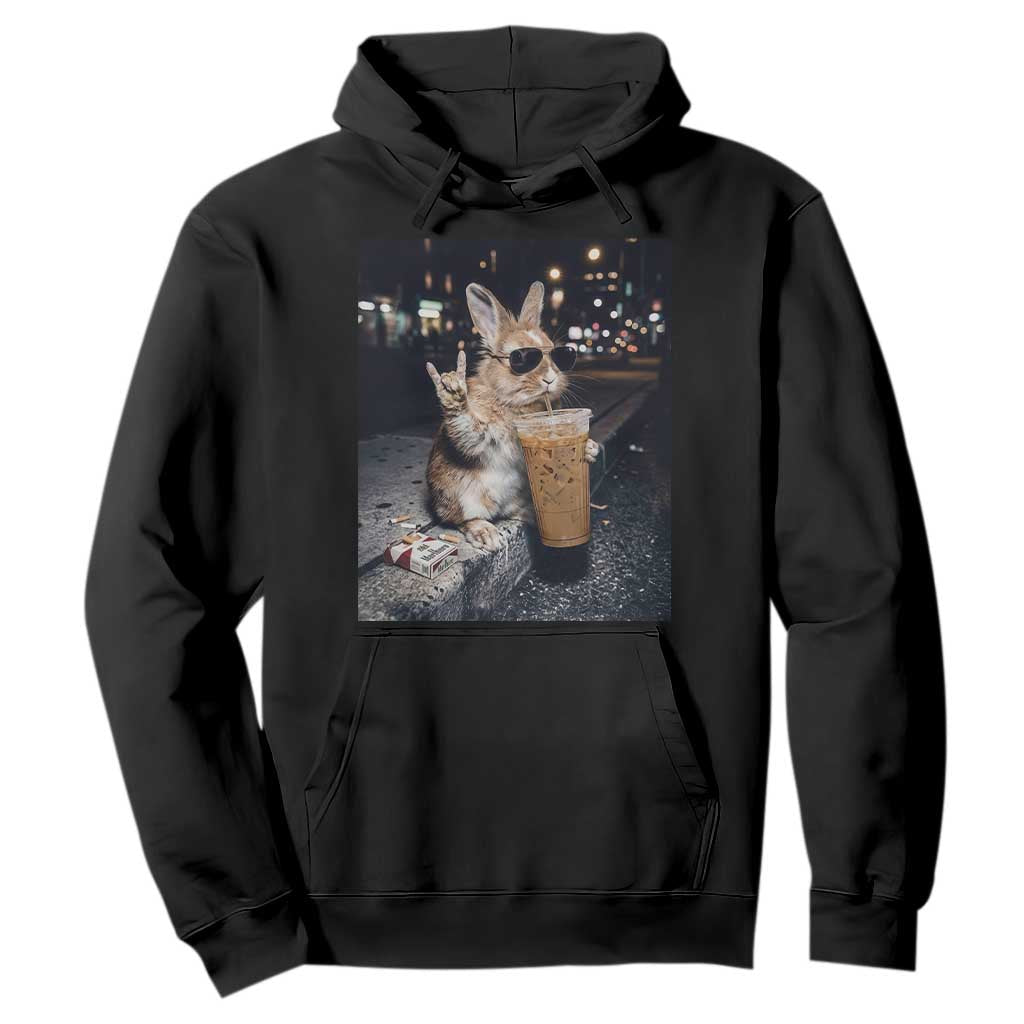 Funny Bunny Drinking Iced Coffee Hoodie Vintage 90s Graphic Meme TS14 Black Print Your Wear