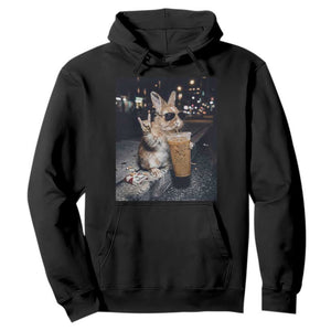 Funny Bunny Drinking Iced Coffee Hoodie Vintage 90s Graphic Meme TS14 Black Print Your Wear