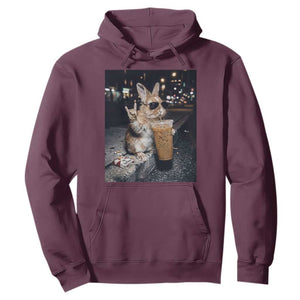 Funny Bunny Drinking Iced Coffee Hoodie Vintage 90s Graphic Meme TS14 Maroon Print Your Wear