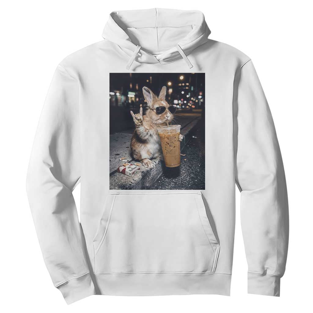 Funny Bunny Drinking Iced Coffee Hoodie Vintage 90s Graphic Meme TS14 White Print Your Wear