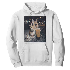 Funny Bunny Drinking Iced Coffee Hoodie Vintage 90s Graphic Meme TS14 White Print Your Wear