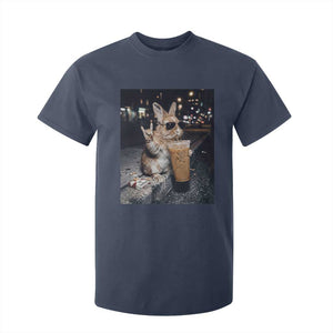 Funny Bunny Drinking Iced Coffee T Shirt For Kid Vintage 90s Graphic Meme TS14 Navy Print Your Wear